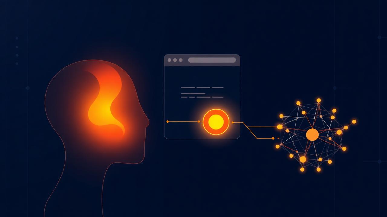 Conceptual illustration of an AI agent reading a website, with glowing data lines connecting a browser window to a neural network.