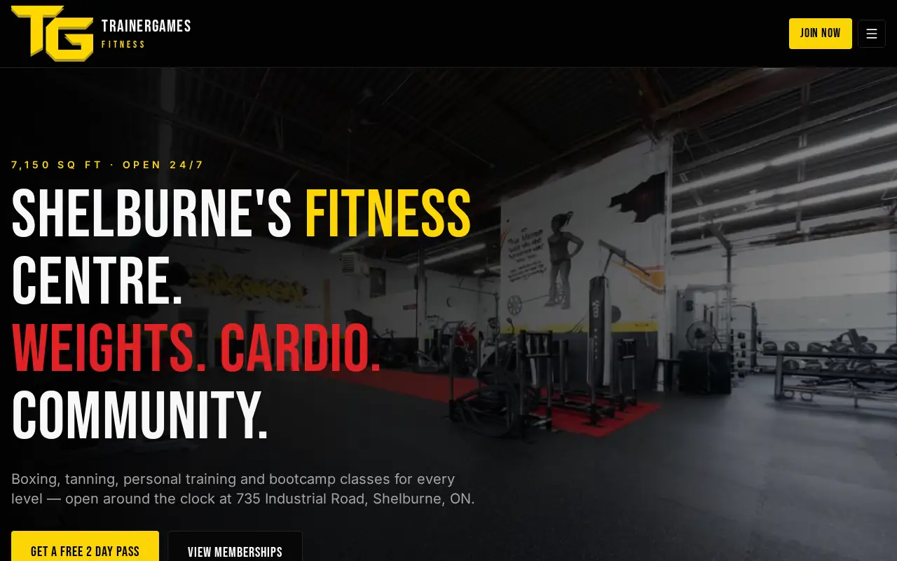 Trainer Games Fitness Centre website screenshot