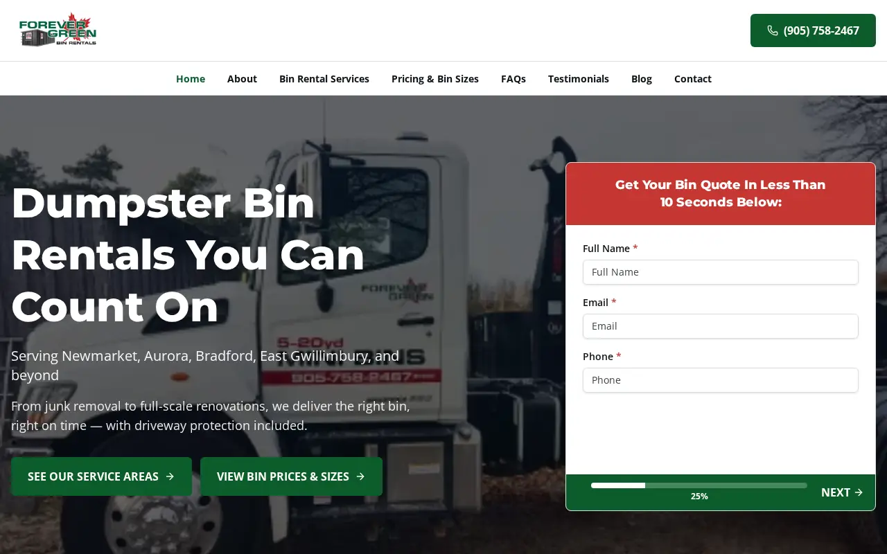 Forever Green Bin Rental website screenshot